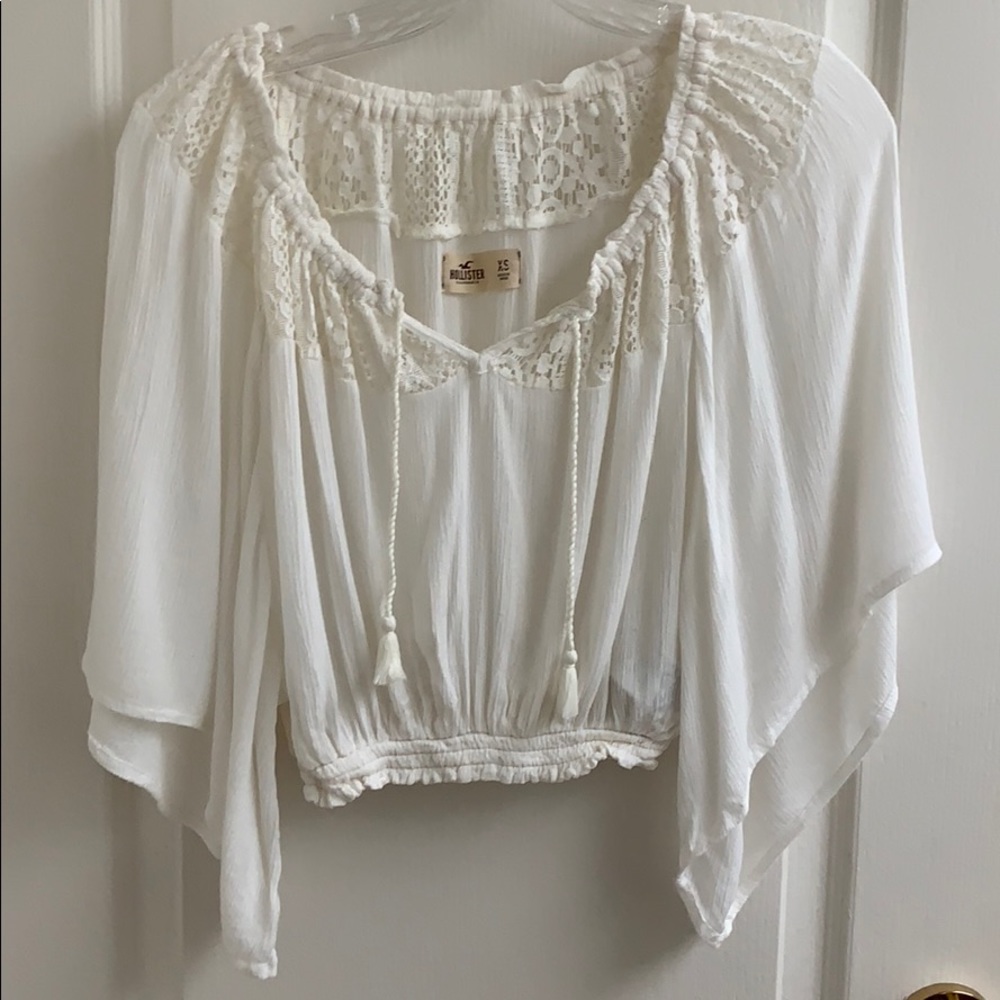 White Crop Top with Bell Sleeves